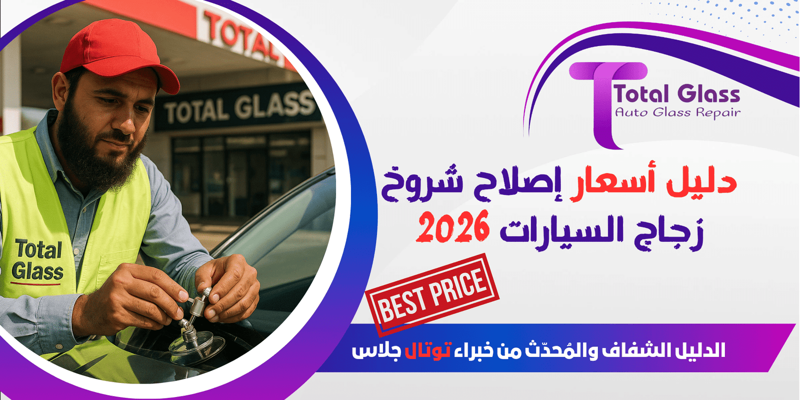 فني محترف من توتال جلاس يوضح الدليل الشامل لـ اسعار اصلاح شروخ زجاج السيارات لعام 2026.
